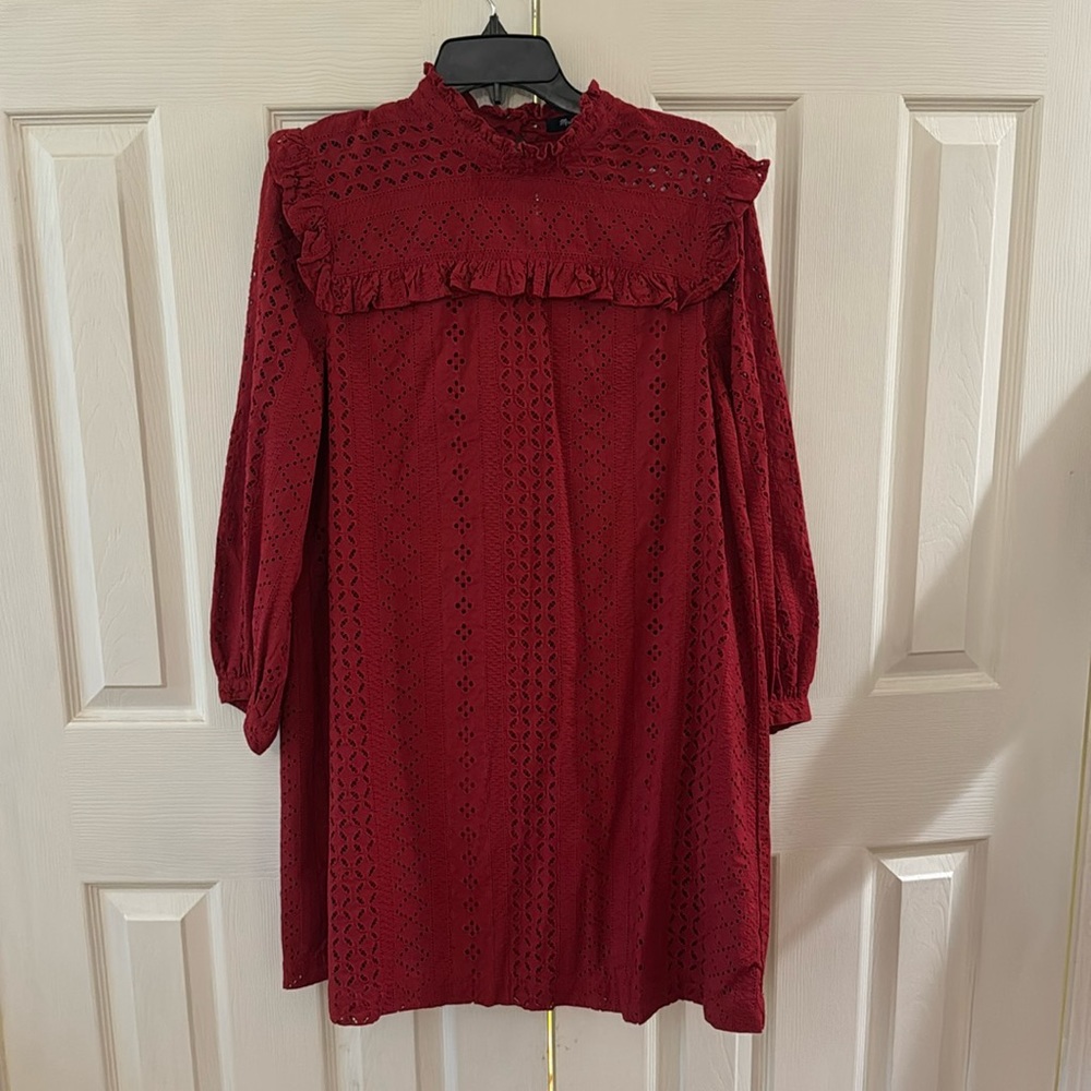 Red lace lined Madewell mini dress. Size large.